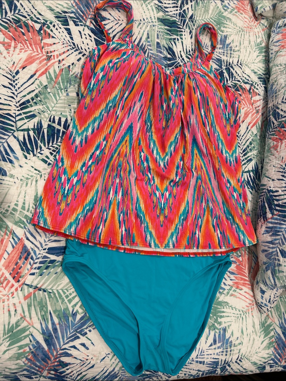 Bright Multicolor Coco Reef Tankini with Teal Bottoms